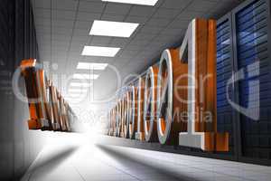 3d binary code in data center hallway