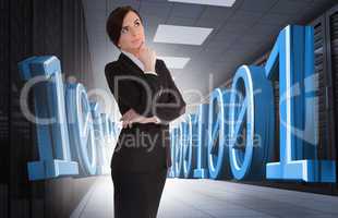 Businesswoman thinking in data center