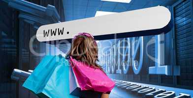 Girl with shopping bags looking at address bar