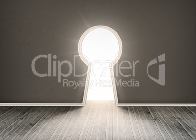 Door shaped keyhole showing bright light