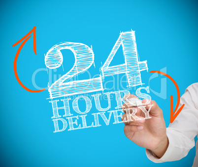 Businesswoman writing 24 hours delivery