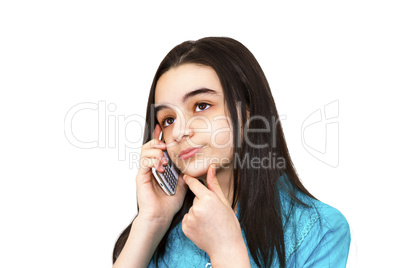 Bored teenage girl talking to smart phone