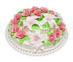 birthday cake decorated with flowers isolated on white backgroun