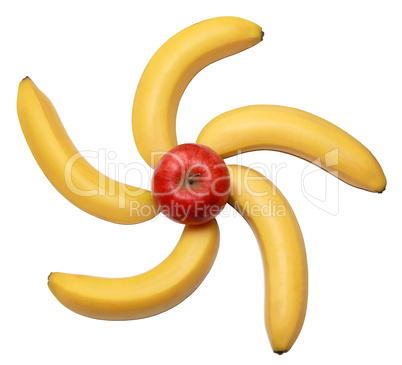 bananas and apples isolated on white background