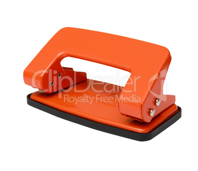red office paper hole puncher isolated on white background