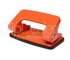 red office paper hole puncher isolated on white background
