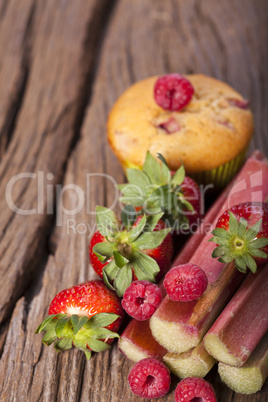 Nahaufnahme Früchte und Muffin