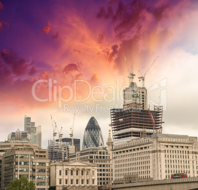 City of London. Wonderful view of Buildings with colourful sky