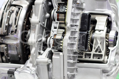Closeup of car engine.
