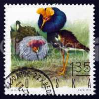 postage stamp poland 1970 ruffs, game bird