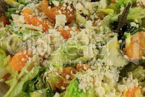 Close-up view of Salad Lettuce, Mandarin Oranges, Feta Cheese