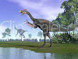 Gigantoraptor dinosaurs in nature - 3D render
