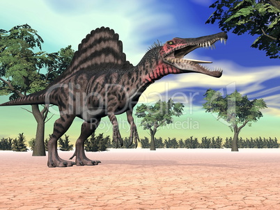 Spinosaurus dinosaur in the desert - 3D render