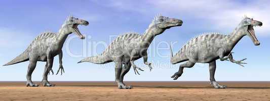 Suchomimus dinosaurs in the desert - 3D render