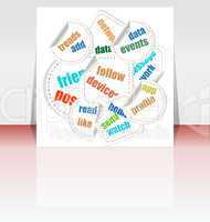 business word cloud on flyer or cover, 3d