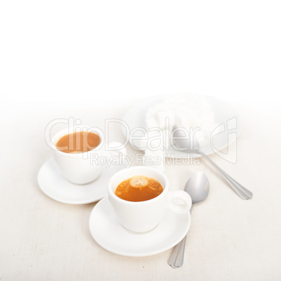 Italian espresso coffee and sugar cubes