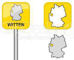Ortsschild, Deutschlandkarte und Button von Witten