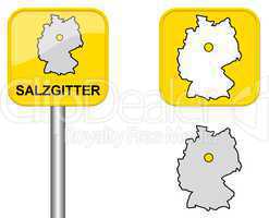 Ortsschild, Deutschlandkarte und Button von Salzgitter