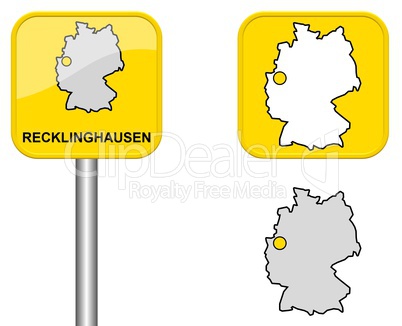 Ortsschild, Deutschlandkarte und Button von Recklinghausen
