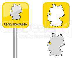 Ortsschild, Deutschlandkarte und Button von Recklinghausen