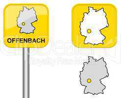 Ortsschild, Deutschlandkarte und Button von Offenbach