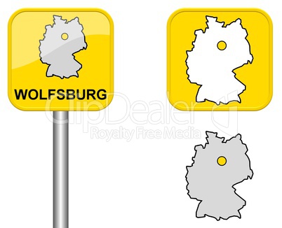 Ortsschild, Deutschlandkarte und Button von