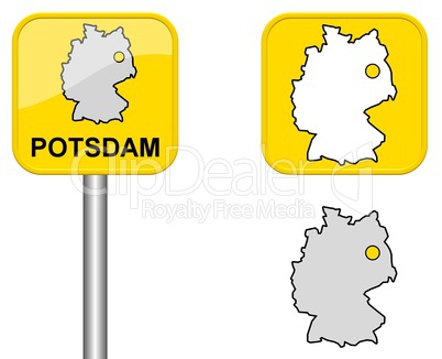 Ortsschild, Deutschlandkarte und Button von Potsdam