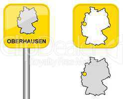 Ortsschild, Deutschlandkarte und Button von Oberhausen