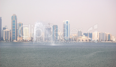 The view on Sharjah fountain and man-made lake, Sharjah, UAE