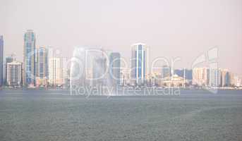 The view on Sharjah fountain and man-made lake, Sharjah, UAE