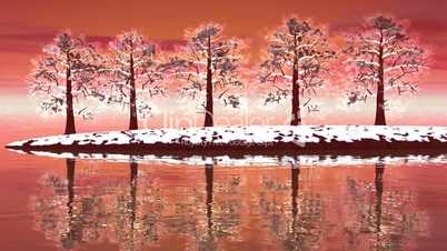 Winter trees landscape - 3D render