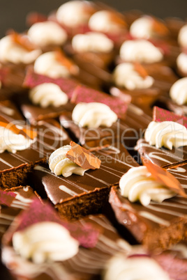 Close up of decorative chocolate desserts