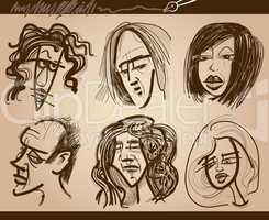 people faces caricature drawings set