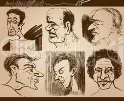 people faces caricature drawings set