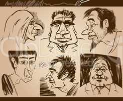 people faces cartoon sketch drawings set