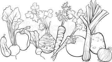 vegetables group illustration for coloring book
