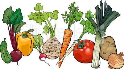 vegetables big group cartoon illustration