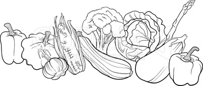 vegetables group illustration for coloring book