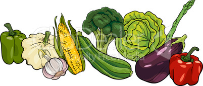 vegetables big group cartoon illustration