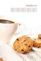 Chocolate cookies and a cup of coffee