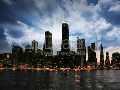 Wonderful Chicago Skyline at sunset