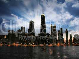 Wonderful Chicago Skyline at sunset
