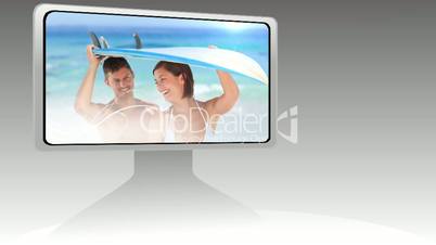 Montage of a moving screen showing couple pictures