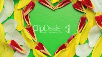 Flower petals flying heart shaped