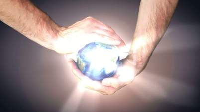 Earth spinning in mans hands