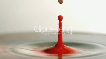 Drop falling in red paint