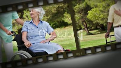 Filmstrip of elderly couple in a park