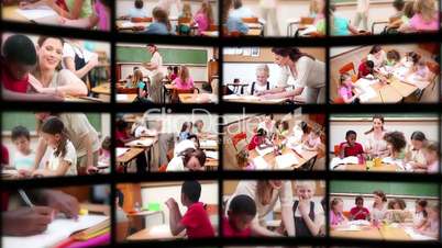 Montage of pupils with teacher