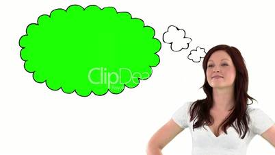 Woman with chroma key thought bubble