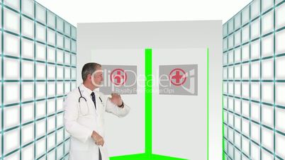 Animation with a doctor welcoming you through hospital doors